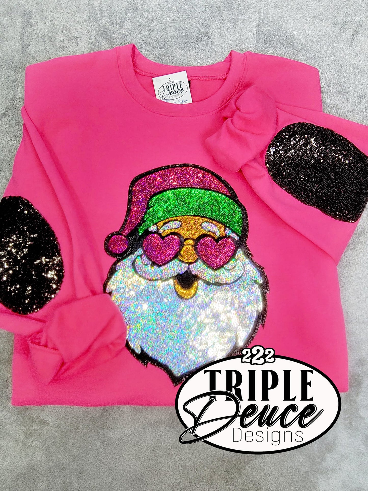 Christmas Pink Sequin Santa with Sequin Elbow Patch