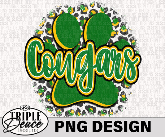 Cougars Paw Print - Green-Gold2 PNG Design