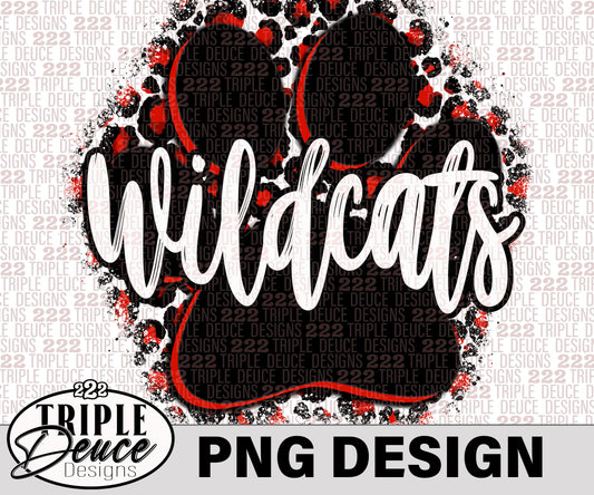 Wildcats Pawprint Red-White PNG Design