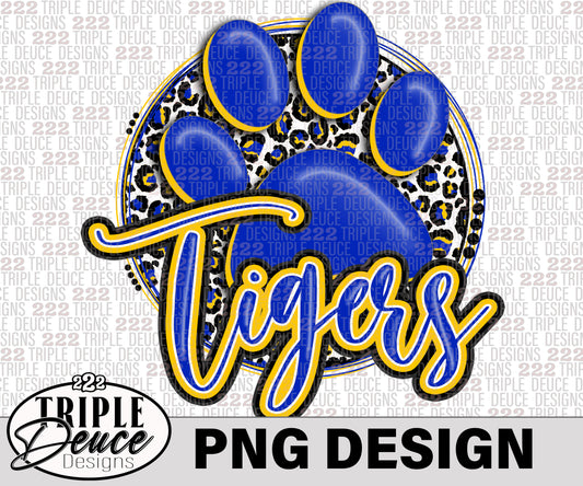 Tigers Paw Print - Blue-Yellow-Gold PNG Design