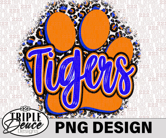 Tigers Pawprint Blue-Orange PNG Design