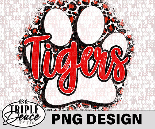 Tigers Pawprint White-Red PNG Design